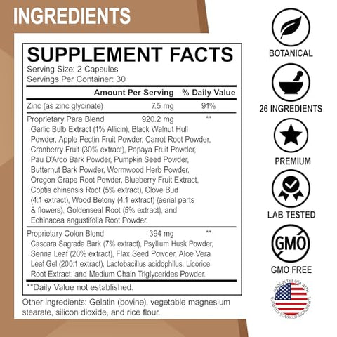 DR. BO - Pílulas de Limpeza do Cólon – Desintoxicação Corporal: Suplemento Natural para Limpeza Intestinal e Perda de Peso – Complexo de Limpeza para Estômago, Mulheres, Homens e Crianças – Artemísia, Nogueira Preta e Cravo