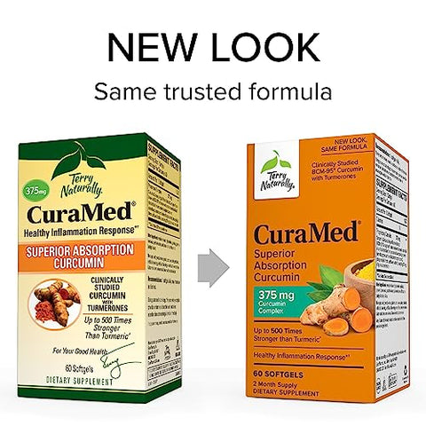 CuraMed 375 mg Complexo de Curcumina – 60 Softgels, Pacote com 2 – Absorção Superior BCM-95 – Não-OGM, Sem Glúten, Halal – 120 Porções Totais - Terry Naturally