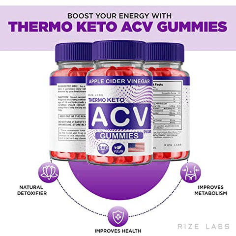 rize labs - Thermo Keto Gummies – Gomitas de Thermo ACV para Emagrecimento Avançado com Vinagre de Maçã – Queimador de Gordura da Barriga Extra Forte (60 Gummies)