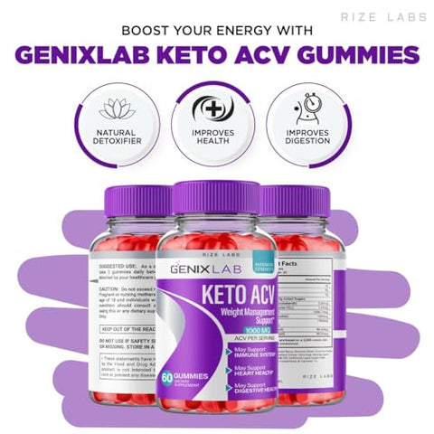 rize labs - (2 Pacotes) Gomas Genix Lab Keto ACV – Perda de Peso Avançada, Gomas Keto ACV, Suplemento de Máxima Força Genix Lab, Avaliações das Gomas GenixLab (120 Gomas)