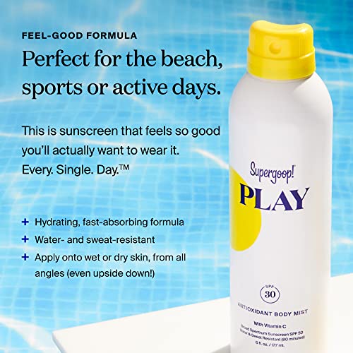 PLAY SPF 30 Body Mist Antioxidante com Vitamina C – 177 ml, Pack com 2 – Spray Protetor Solar de Amplo Espectro para Pele Sensível – Ingredientes Naturais – Ideal para Dias Ativos - Supergoop!