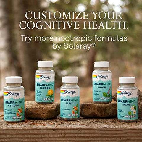 SOLARAY - Solaray SharpMind Energy – Energético para Homens e Mulheres, Suplemento Nootrópico para Foco, Cápsulas Energéticas Livres de Cafeína com Rhodiola Rosea e Cordyceps, Garantia de 60 Dias, 30