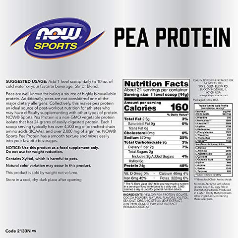 Sports Nutrition, Proteína de Ervilha 24 g, Fácil Digestão, Pó Cremoso de Chocolate, 2 Libras - NOW Foods