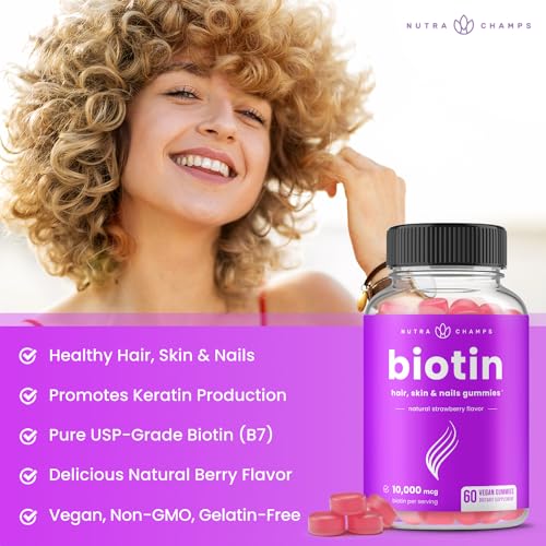 Gomas de Biotina 10000mcg [Alta Potência] para Cabelos e Pele Saudáveis – NutraChamps Biotina Gummies 10000mcg [Alta Potência] para Cabelos e Pele Saudáveis - NutraChamps