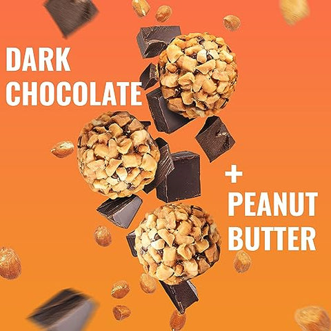 The GFB - Irmãos Sem Glúten – Bolinhas de Proteína de Chocolate Amargo com Manteiga de Amendoim – Sem Glúten, Sem Soja, Vegano – Bolinhas Energéticas de Proteína à Base de Plantas, 34g (10 unidades)