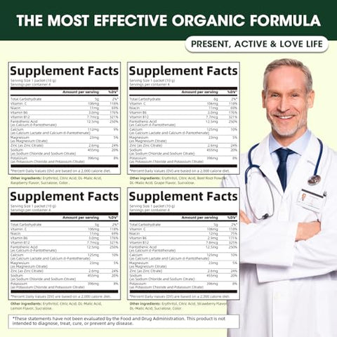 GREENPEOPLE - Pó de Eletrólitos Sem Açúcar – Hidratação Sem Açúcar – Sachês de Eletrólitos com Sabores de Frutas – Mistura para Bebida de Eletrólitos – 8 Eletrólitos 5 Vitaminas