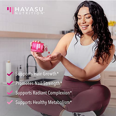 HAVASU NUTRITION - Biotina Gummies para Cabelo, Pele e Unhas – 5000mcg de Biotina (Vitamina B7) – Suporte Nutricional GLP-1 para Promover a Saúde de Cabelo, Pele e Unhas em Mulheres e Homens – Suplemento de Biotina