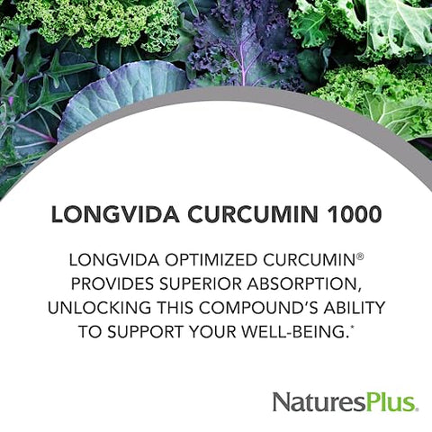 PRO Longvida Curcumin 1000 mg – 60 Comprimidos – Proteção Saudável contra Radicais Livres – Não-OGM, Vegano - Natures Plus