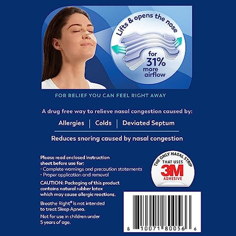 Faixa Nasal Breathe Right Extra Forte Transparente para Pele Sensível – Solução sem Medicamentos para Ronco