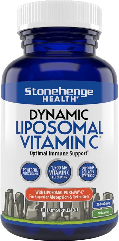 Stonehenge Health - Vitamina C Lipossomal Dinâmica 1500mg – 90 Cápsulas – Fórmula Avançada – Fosfolipídios de Girassol Não-OGM, Suporta Sistema Imunológico Saudável, Síntese de Colágeno e Cérebro