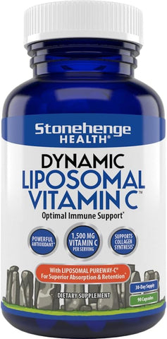 Stonehenge Health - Vitamina C Lipossomal Dinâmica 1500mg – 90 Cápsulas – Fórmula Avançada – Fosfolipídios de Girassol Não-OGM, Suporta Sistema Imunológico Saudável, Síntese de Colágeno e Cérebro