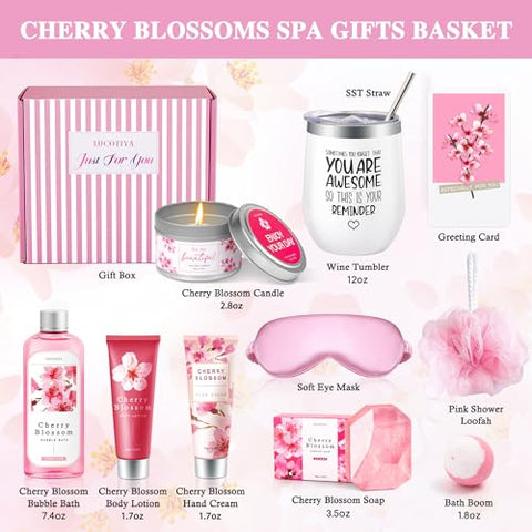 LUCOTIYA - Presentes para Mulheres – Kit de Presente de Aniversário, Banho e Spa – 10 Peças Natal Dia dos Namorados Dia das Mães e Pacote de Cuidados Pessoais de Flor de Cerejeira – Cesta de Presente para Mulheres, Relaxante