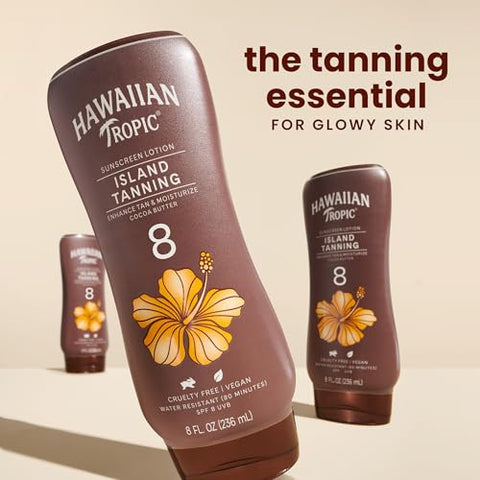 Protetor Solar Hawaiian Tropic Island Tanning Lotion SPF 8, 240ml | Loção Bronzeadora com FPS, Protetor Solar FPS 8, Livre de Oxybenzone, 240ml