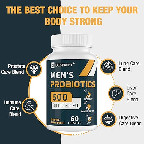 BESENIFY - Probióticos para Homens, 500 Bilhões de UFCs – Fortaleça sua Saúde Masculina com Probióticos de Alta Potência
