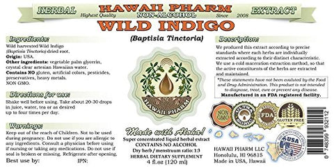 Wild Indigo Extrato Líquido Sem Álcool, Raiz Seca de Wild Indigo (Baptisia Tinctoria) Glicerito de Ervas Naturais, Hawaii Pharm, EUA 118 ml