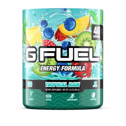 Gamma Labs G Fuel Tropical Rain – Pó Energético, Sem Açúcar, Cafeína Limpa, Suplemento para Foco, Mistura para Água, Sabor Frutas Tropicais, Aminoácidos para Foco, Vitaminas Antioxidantes, 280g