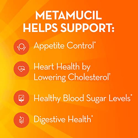 Pó de Casca de Psyllium Diário, Sem Açúcar, 4-em-1 para Saúde Digestiva, Bebida com Sabor de Laranja, 114 colheres de chá, 635g - Metamucil