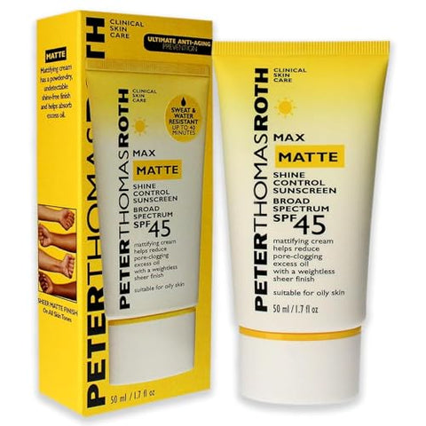 Protetor Solar Max Matte Shine Control FPS 45 | Protetor Solar Matificante para Pele Oleosa, Resistente à Água, 50 ml (1 unidade) - Peter Thomas Roth
