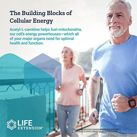 Suplemento de Carnitina Avançada Acetyl-L-Carnitine Arginate da Life Extension para Memória, Cognição e Energia Celular