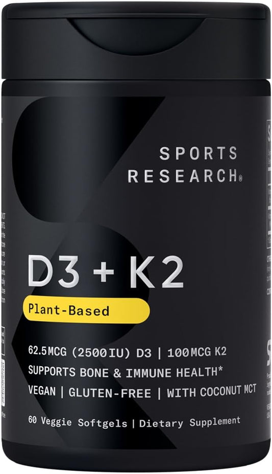 Vitamina D3 K2 com Óleo de Coco MCT | Vegano D3 2500ui (62.5mcg) – Marca Sports Research - Sports Research