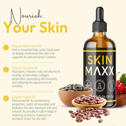 Skin Maxx - Óleo de Semente Preta Orgânico, Óleo de Rosa Mosqueta : Máxima Visibilidade