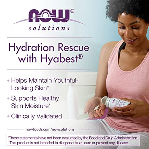 Solutions, Resgate de Hidratação com Ácido Hialurônico Hyabest®: Mantém a Pele com Aparência Jovem*, Suporta a Hidratação Saudável da Pele*, 60 Cápsulas Vegetais - NOW Foods
