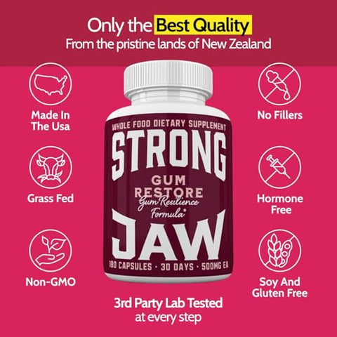 Strong Jaw - Suplemento Gum Restore – Suporte para Gengivas Recuadas, Inchaço Gengival, Saúde Bucal | Marca em Destaque