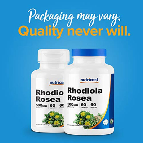 Rhodiola Rosea 500mg – 60 Cápsulas (2 Frascos) – Livre de Glúten e Não-OGM – Suplemento de Rhodiola Rosea – Nutricost - Nutricost