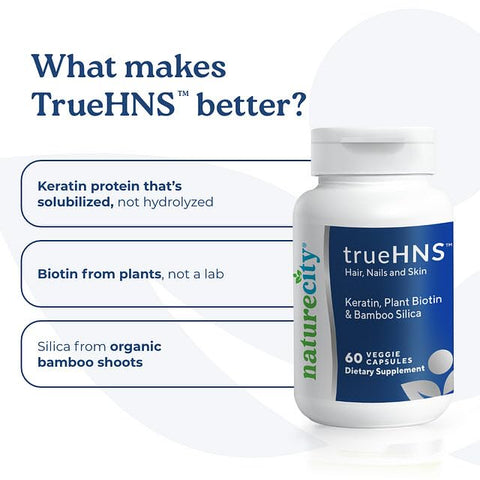 NatureCity - True-HNS Cynatine Keratin e Biotina Vegetal | Cápsulas Veggie 120 un. | Cabelos e Unhas Mais Fortes e Saudáveis | Não Transgênico