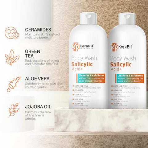 KERAPIL - Sabonete Corporal com Ácido Salicílico – Limpeza Suave, Esfoliação Delicada para Pele Áspera e Irregular, Tratamento para Acne Corporal, BHA