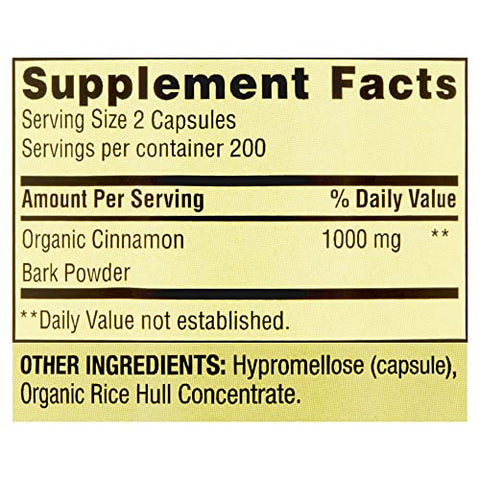 LUAL - Spring Valley Cápsulas Vegetarianas de Canela 1000mg | Suplemento Alimentar de Canela | 400 Cápsulas Vegetarianas | Pacote com Lual’s