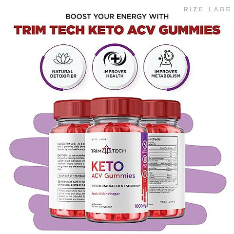 rize labs - Trim Tech Keto Gummies – Gomas Trim Tech Keto ACV Avançadas para Perda de Peso com Vinagre de Maçã – Queima de Gordura Abdominal (60 Gomas)