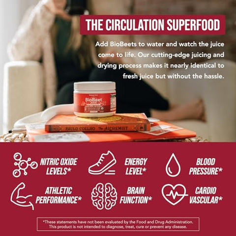 Triquetra Health - BioBeet® Max Força Pó de Suco de Beterraba – Concentrado 20:1, Cada Porção Derivada de 60.000 mg de Beterraba Orgânica – Extraído a Frio, Cultivado nos EUA – Óxido Nítrico, Circulação