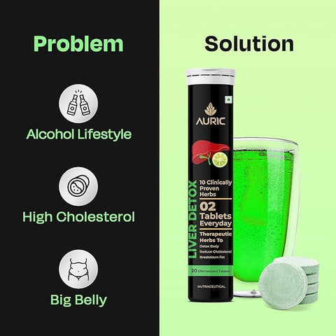 Generic - Tabletes Efervescentes Desintoxicantes para o Fígado, Avançados, Suplementos Detox, para Sintomas de Abstinência de Álcool, 80 Unidades, Água com Gás com 10 Ervas Ayurvédicas