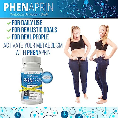 PhenAprin - Pílulas Dietéticas para Perda de Peso e Estímulo de Energia – Queimador de Gordura Ótimo e Supressor de Apetite. Ajuda a Manter e Controlar o Apetite
