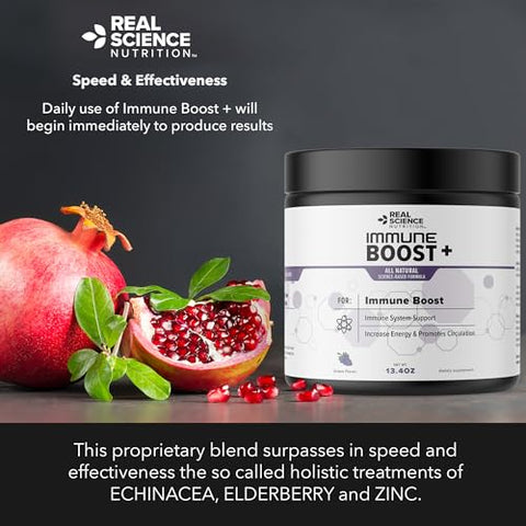 Real Science Nutrition - Immune Boost Plus | Fórmula Natural para Fortalecer a Imunidade, Saúde e Bem-Estar do Sistema Imunológico, Mais Poderoso que Sabugueiro, Zinco, Equinácea – em Pó de Ação Rápida