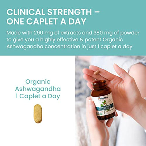 Ashwagandha Orgânico, 60 Dias de Fornecimento, Suplemento Herbal para Alívio do Estresse, Suporte Energético, Insônia Ocasional, Orgânico, Não-OGM, Vegano, Sem Glúten, 670 mg, 60 Cápsulas - Himalaya