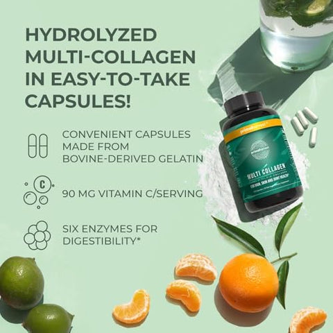 2 Pack – Colágeno Multi Tipo I, II, III, V, X – 120 Cápsulas com Vitamina C para Cabelo, Pele, Unhas – Mulheres e Homens - Primal Harvest