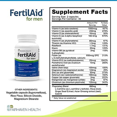 FertilAid for Men – Suplemento de Fertilidade Masculina | Suporte para Contagem e Motilidade | Pré-Concepção para Ele | Inclui Zinco e - Fairhaven Health