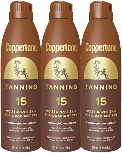 Spray Bronzeador FPS 15, Proteção Solar de Amplo Espectro, Resistente à Água, 5,5 Oz (156 g), Pack com 3 - Coppertone