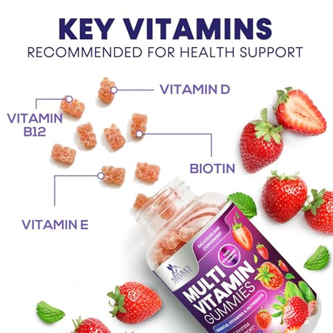 Nature's Nutrition - Multivitaminas em Gomas para Adultos com 13 Vitaminas e Minerais – Gomas Diárias de Vitaminas para Mulheres