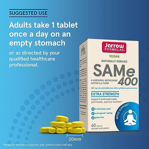 SAMe 400 mg: Suporte para Articulações, Função Hepática e Metabolismo Cerebral – 60 Comprimidos (Até 60 Dias de Suprimento) - Jarrow Formulas