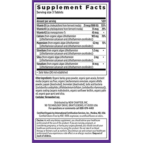 Suplemento de Cálcio para Fortalecimento Ósseo com Alimentos Integrais, Vitamina K2 D3 Magnésio, Vegetariano, Sem Glúten 90 Comprimidos (1 Mês de Fornecimento) - New Chapter