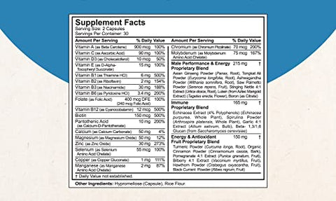 NuBest - 38 em 1 Cápsulas Ginseng Asiático, Ashwagandha, Cúrcuma, Tongkat Ali, Saw Palmetto, Vitaminas, Minerais, Suplemento Herbal para Homens por Men’s Multi 18 – Fortalecimento Ósseo e Muscular