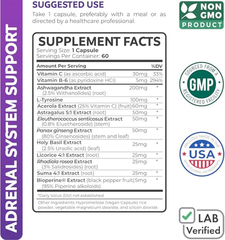 Healths Harmony - Suporte ao Sistema Adrenal – Fórmula Potente – 60 cápsulas – Marca X