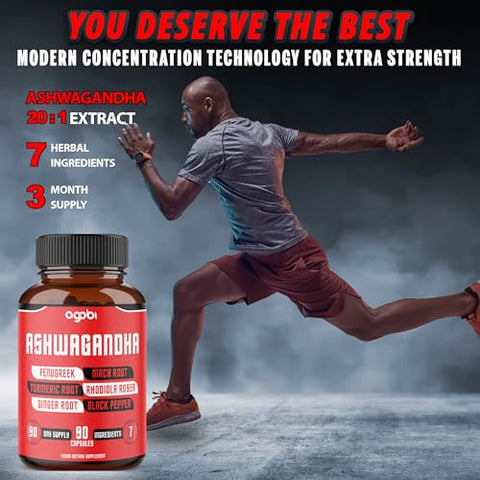 agobi - Ashwagandha Extrato Cápsulas 8050mg – 7 Ervas Combinadas Fenacho, Maca, Cúrcuma, Rodiola, Gengibre | Potencialize sua saúde com a marca líder