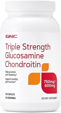 Triple Strength Glucosamina Condroitina 750mg/600mg, 120 Cápsulas, Suporte para Função Saudável das Articulações - GNC
