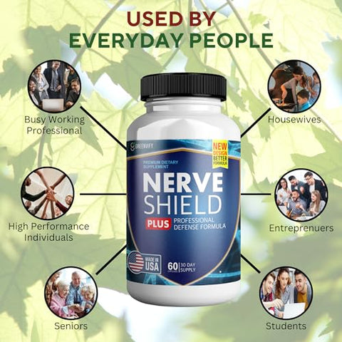GREENVIFY - Nerve Shield Plus Pro – Fórmula Avançada para Alívio e Suporte Abrangente de Saúde Nervosa com Ingredientes Essenciais – Marca Nerve Shield Plus