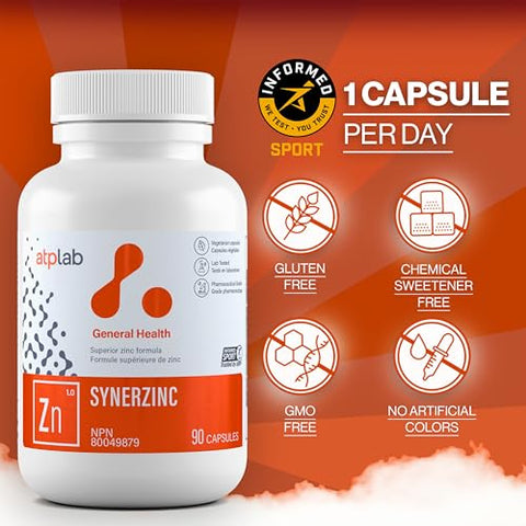 Synerzinc 90 caps – Suplemento Vegano de Zinco para Homens e Mulheres – Suplementos Minerais de Zinco – Pele Saudável – Vitaminas de Zinco para Adultos - ATP LAB