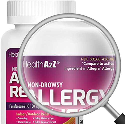 Fexofenadine Hydrochloride 180mg – Alívio de Alergia, Não Sonolento, 24 Horas (120 Comprimidos) - HealthA2Z